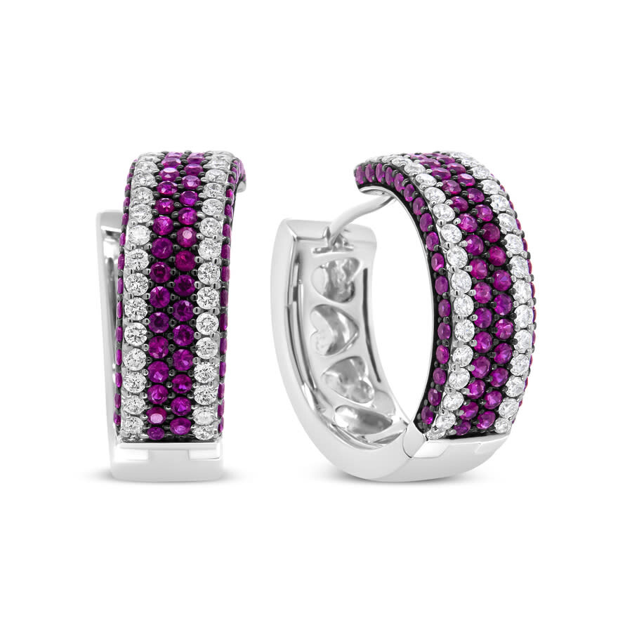 Haus Of Brilliance 18k White Gold 1 7/8 Cttw Diamond And 1mm Round Red Ruby Open Swish Hoop Earrings In White