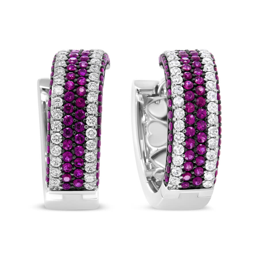 Haus Of Brilliance 18k White Gold 1 7/8 Cttw Diamond And 1mm Round Red Ruby Open Swish Hoop Earrings In White