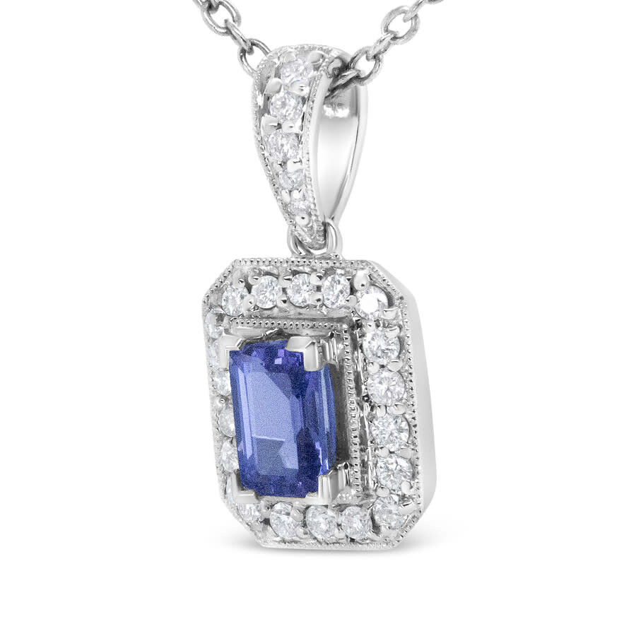 Haus Of Brilliance 18k White Gold 1/4 Cttw Round Diamond And 6x4mm Purple Tanzanite Halo 18" Pendant Necklace In White