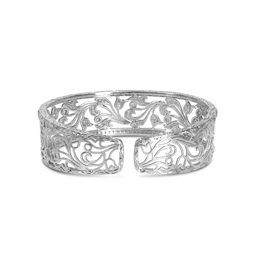 Shop Haus Of Brilliance 18k White Gold 3 1/4 Cttw Pave Diamond Openwork Floral Filigree Swirl Bangle Cuff