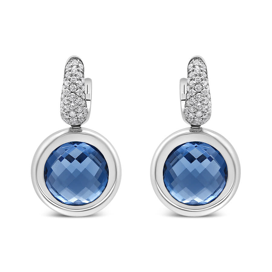 Haus Of Brilliance 18k White Gold Bezel Set 11mm Blue Topaz And 1/2 Cttw Invisible Set Diamond Bale In White