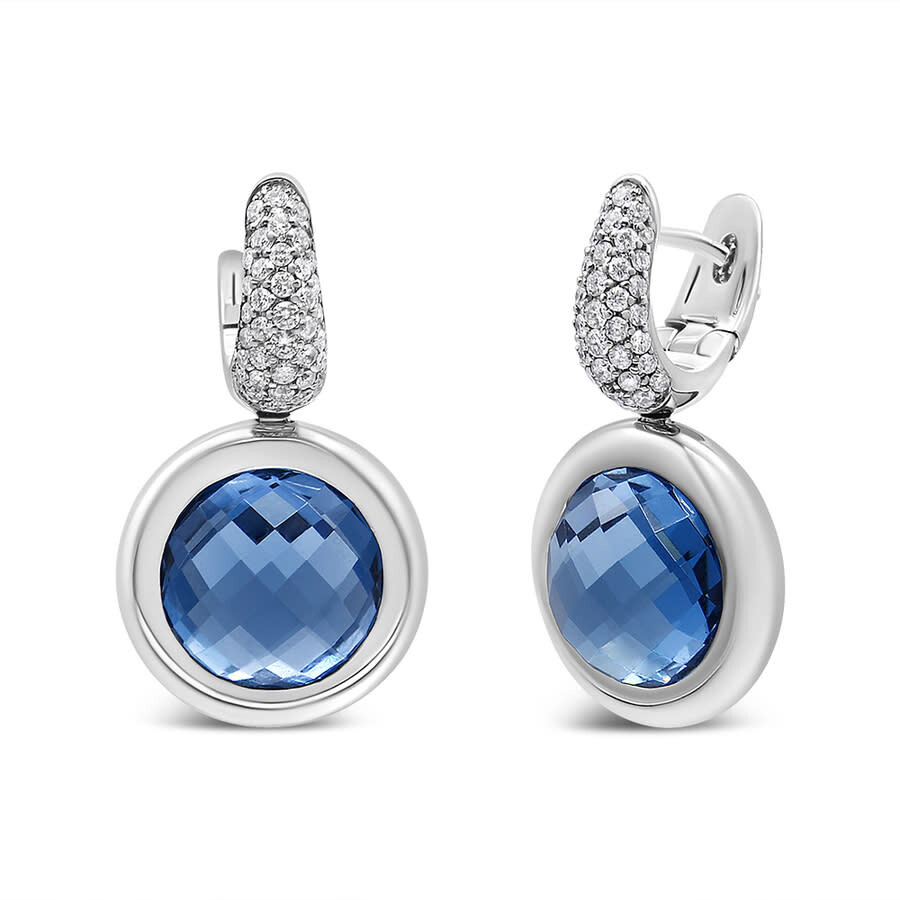 Haus Of Brilliance 18k White Gold Bezel Set 11mm Blue Topaz And 1/2 Cttw Invisible Set Diamond Bale In White