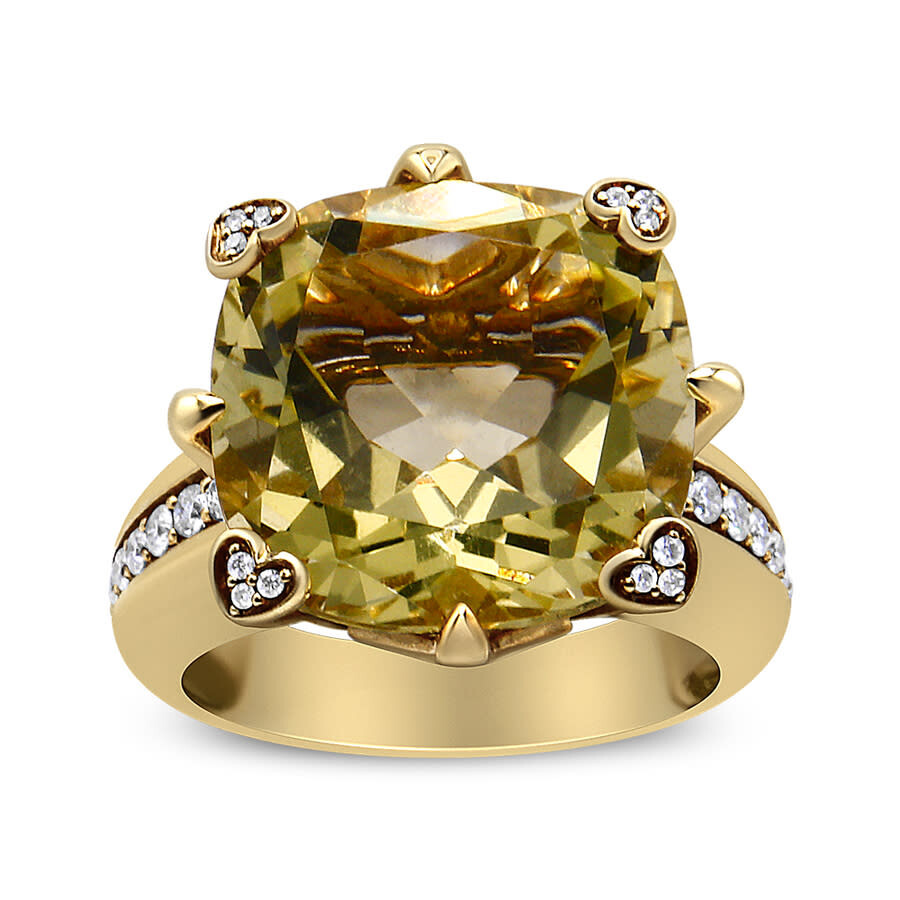 Haus Of Brilliance 18k Yellow Gold 15x15mm Cushion Cut Lemon Quartz And 1/4 Cttw Diamond Accented Co In Yellow