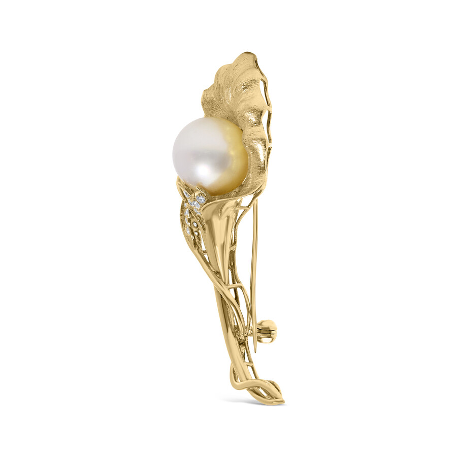 Haus Of Brilliance 18k Yellow Gold 2/5 Cttw Diamond And 12mm Cultured South Sea Pearl Flower Pin Bro In Yellow