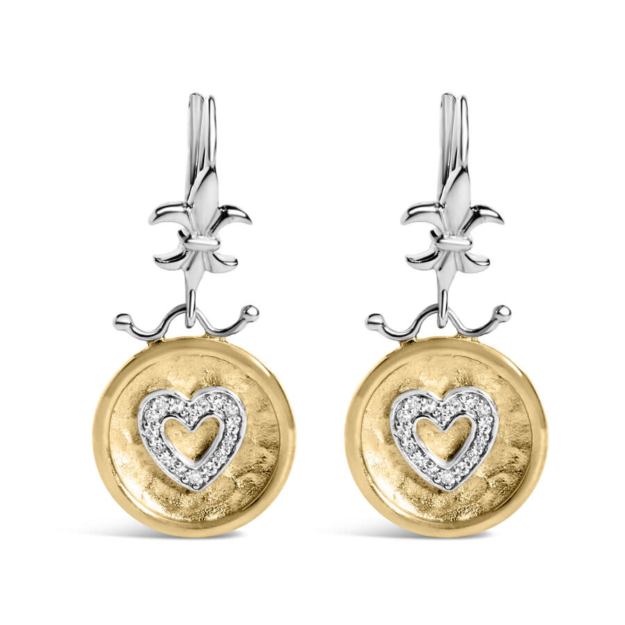 Shop Haus Of Brilliance 18k Yellow Gold Over Silver 1/8 Ct Diamond Hammered Finished Medallion Heart Drop In Two-tone