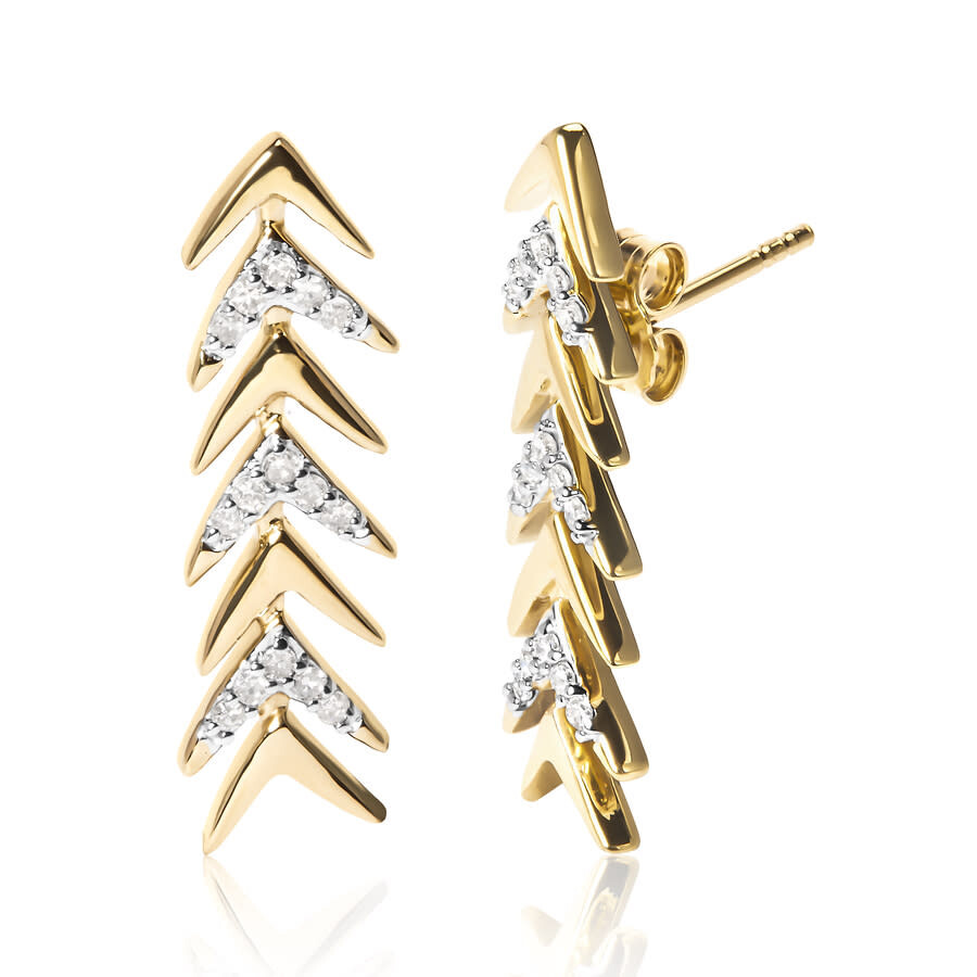 Haus Of Brilliance 18k Yellow Gold Plated .925 Sterling Silver 1/5 Cttw Diamond Chevron Arrow Stud E In Yellow