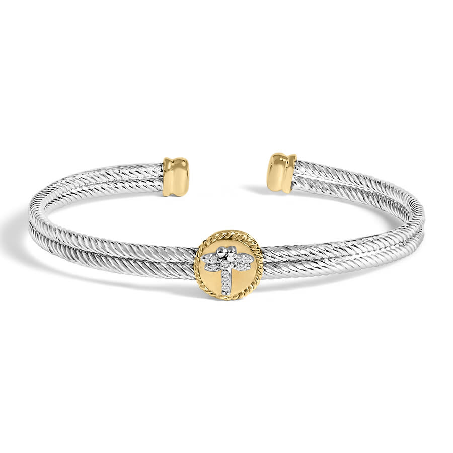 Haus Of Brilliance 18k Yellow Gold Plated Sterling Silver Diamond Accent Dragonfly Medallion Bangle  In Multi
