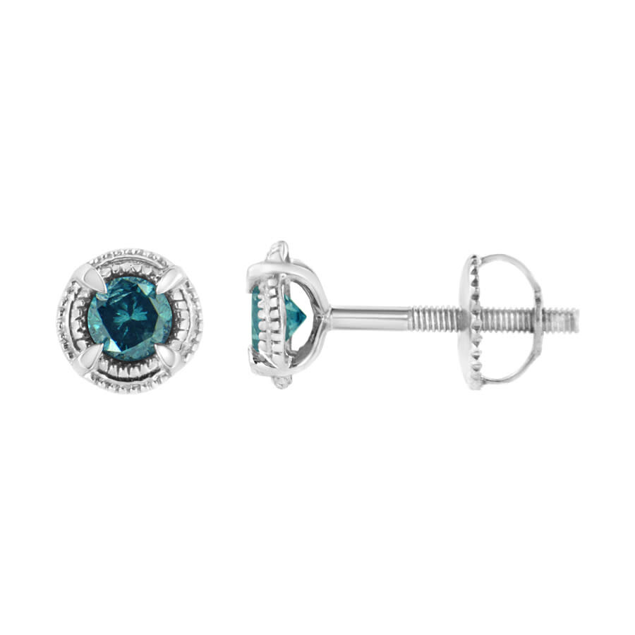 Haus Of Brilliance .925 Sterling Silver Treated Colored Diamond Modern 4-prong Solitaire Milgrain Stud Earrings In White