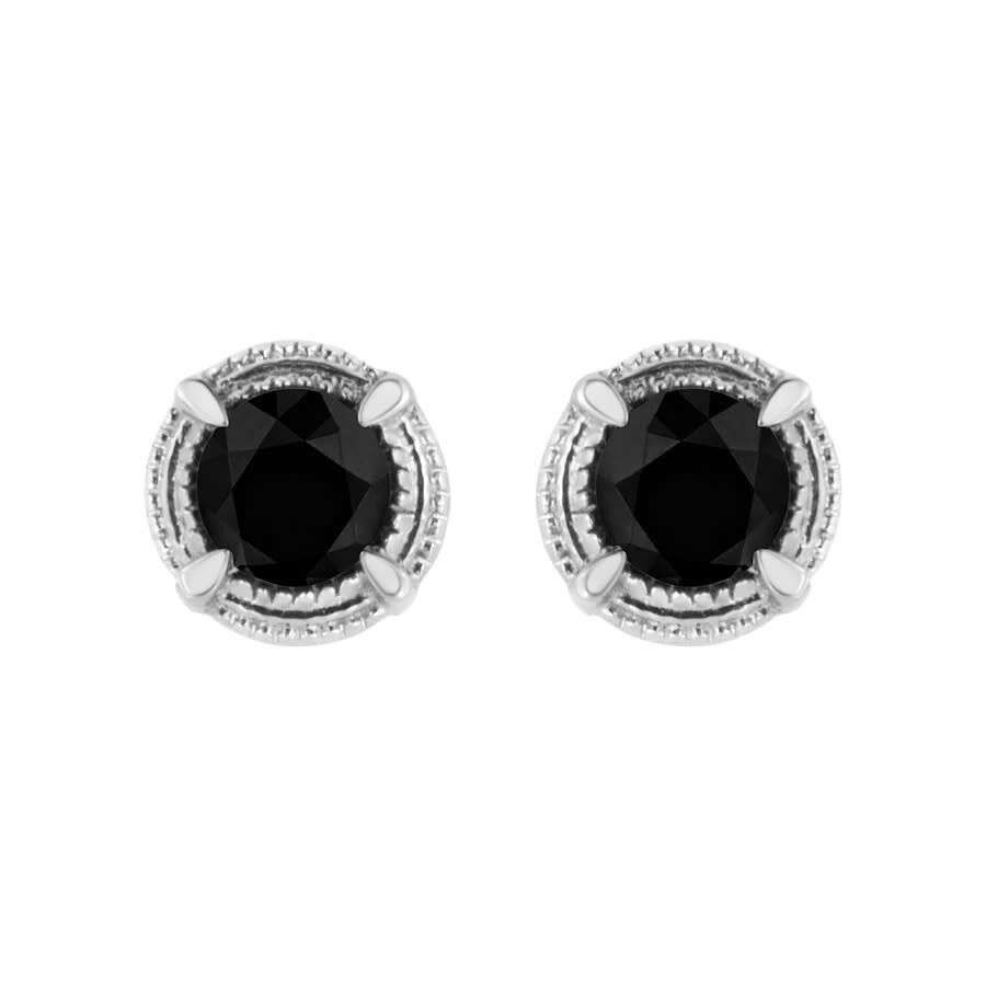 Haus Of Brilliance .925 Sterling Silver Treated Colored Diamond Modern 4-prong Solitaire Milgrain Stud Earrings In White