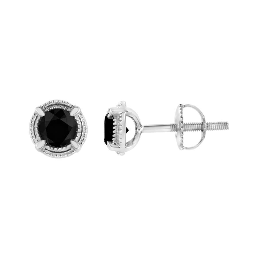 Haus Of Brilliance .925 Sterling Silver Treated Colored Diamond Modern 4-prong Solitaire Milgrain Stud Earrings In White