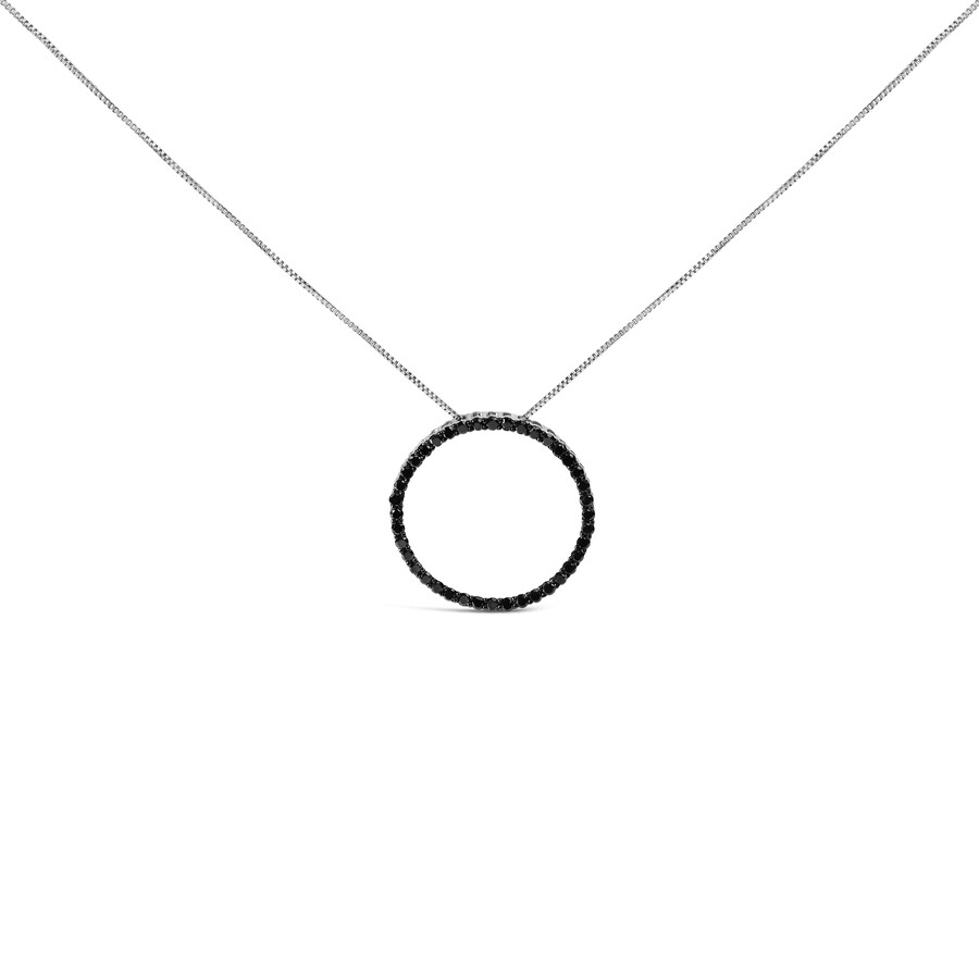 Haus Of Brilliance .925 Sterling Silver 1.0 Cttw Black Diamond Open Hoop Circle Pendant Necklace In White