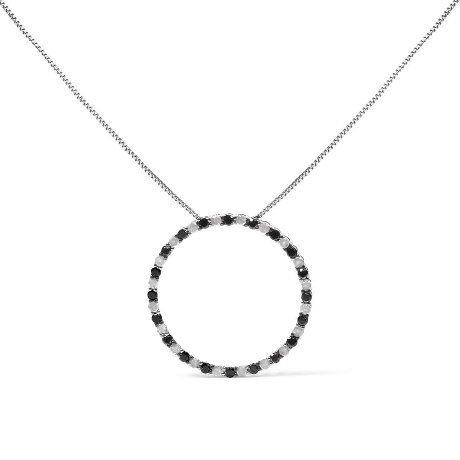 Haus Of Brilliance .925 Sterling Silver 1.0 Cttw Black & White Diamond Open Hoop Circle Pendant Neck