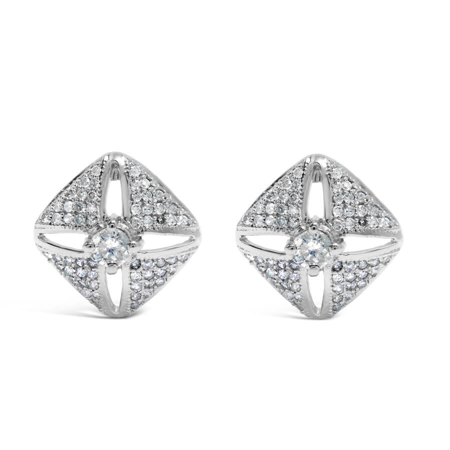 Haus Of Brilliance .925 Sterling Silver 1.0 Cttw Diamond Studded Rhombus Stud Earring In White