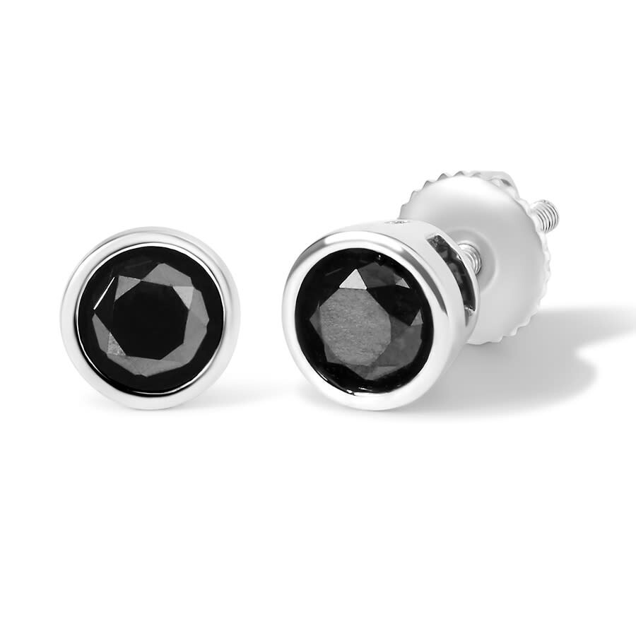 Haus Of Brilliance .925 Sterling Silver Round Brilliant-cut Black Diamond Bezel-set Stud Earrings With Screw Backs In White