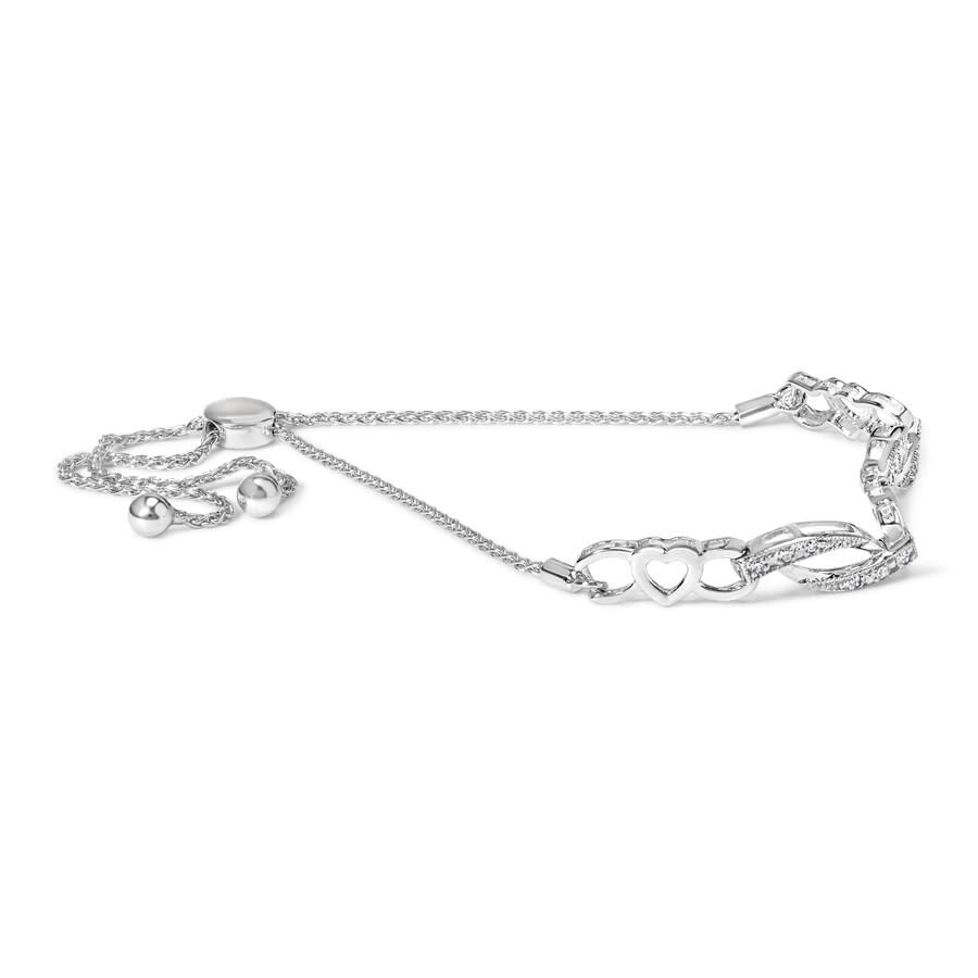 Haus Of Brilliance .925 Sterling Silver 1/10 Cttw Diamond Heart Link Adjustable Bolo Bracelet In White