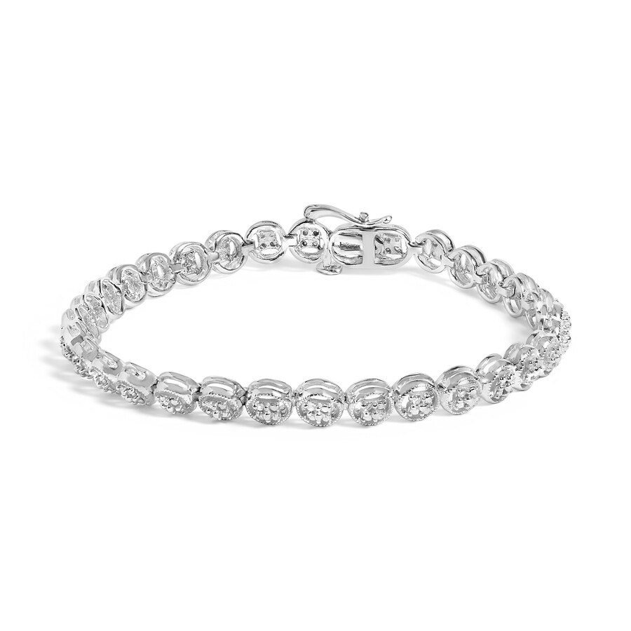 Haus Of Brilliance .925 Sterling Silver 1/10 Cttw Diamond Open Circle Beaded Wheel Link Tennis Brace In Metallic