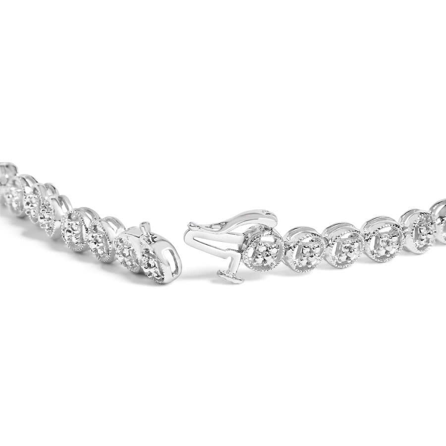 Haus Of Brilliance .925 Sterling Silver 1/10 Cttw Diamond Open Circle Beaded Wheel Link Tennis Brace In Metallic