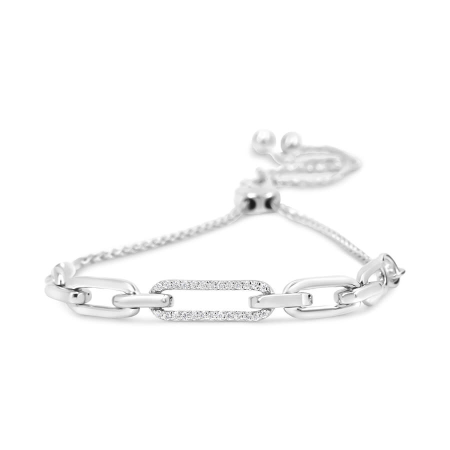 Haus Of Brilliance .925 Sterling Silver 1/10 Cttw Diamond Paperclip Link Adjustable Bolo Bracelet (i In White