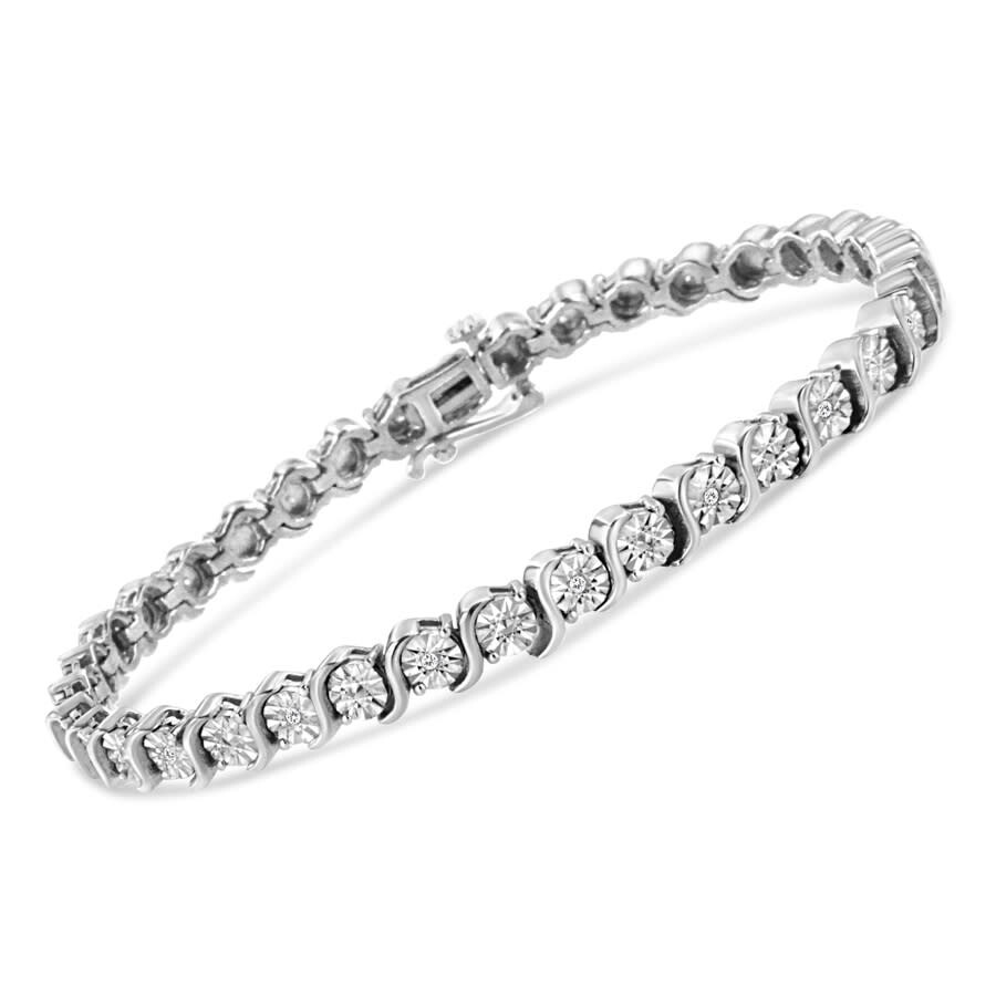 Haus Of Brilliance .925 Sterling Silver 1/10 Cttw Miracle-set Diamond Round Miracle Plate "s" Link T In White