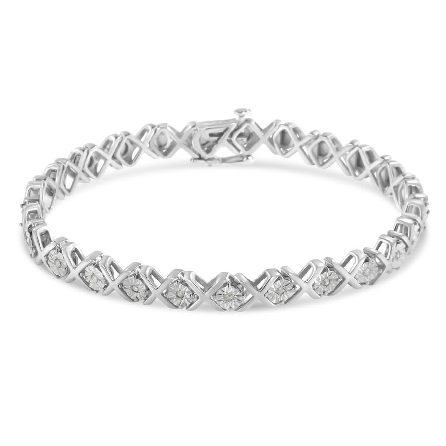 Haus Of Brilliance .925 Sterling Silver 1/10 Cttw Miracle-set Round-cut Diamond "x" Link Tennis Brac In White