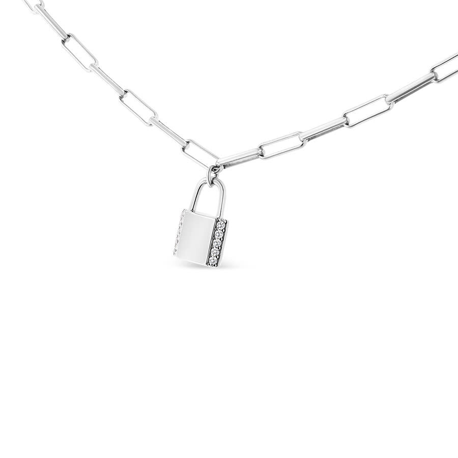Haus Of Brilliance .925 Sterling Silver 1/10 Cttw Round Diamond Lock Pendant 20" Paperclip Chin Neck In White