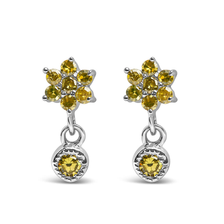 Haus Of Brilliance .925 Sterling Silver 1/10 Cttw Yellow Diamond Star Stud With Bezel Drop Dangle Earrings In Yellow