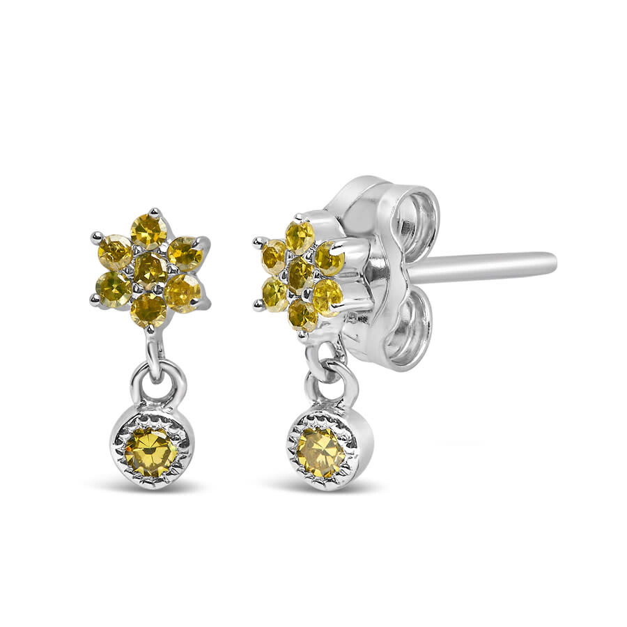 Haus Of Brilliance .925 Sterling Silver 1/10 Cttw Yellow Diamond Star Stud With Bezel Drop Dangle Earrings In Yellow