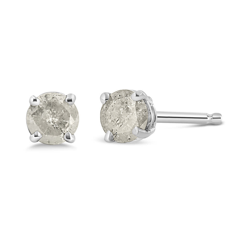 Haus Of Brilliance .925 Sterling Silver 4-prong Round-cut "salt And Pepper" Diamond Classic Stud Earrings In White