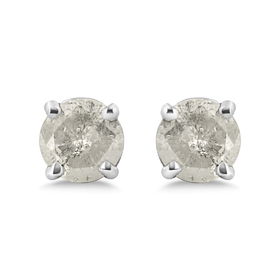 Haus Of Brilliance .925 Sterling Silver 4-prong Round-cut "salt And Pepper" Diamond Classic Stud Earrings In White