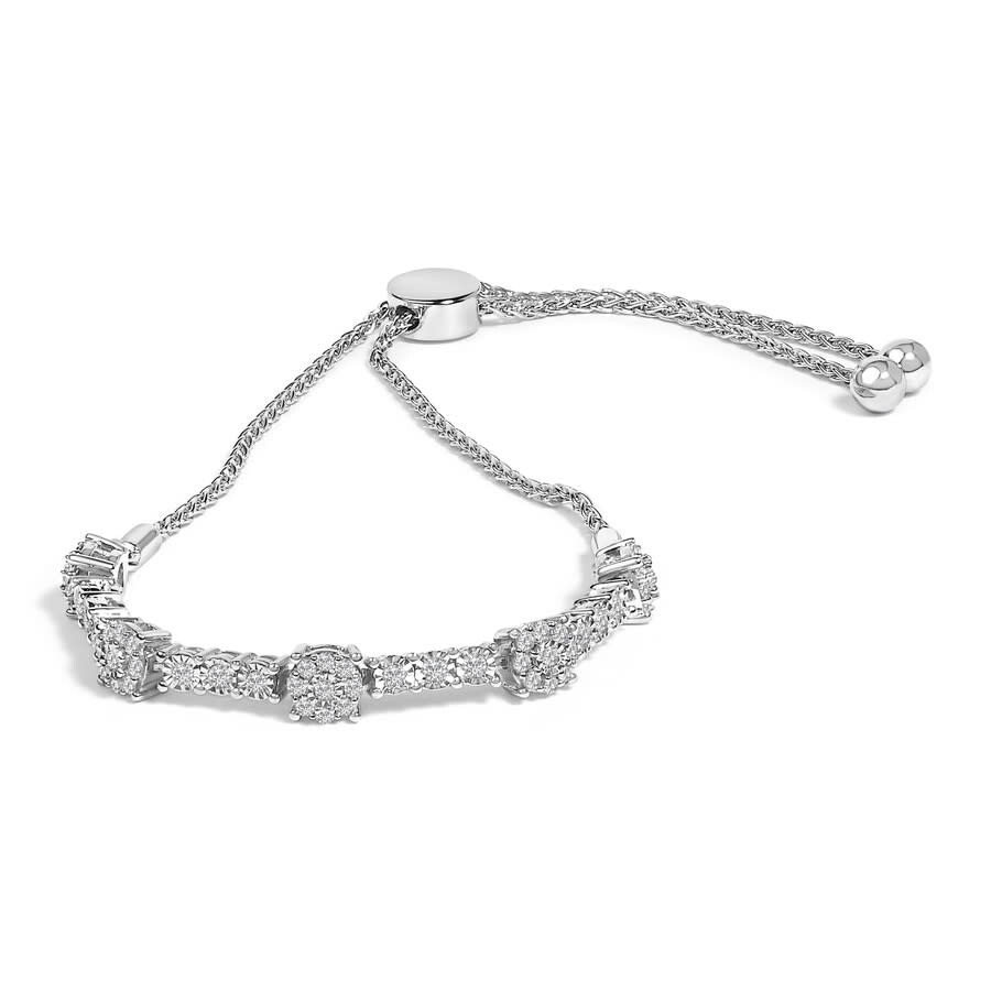 Haus Of Brilliance .925 Sterling Silver 1/2 Cttw Diamond Cluster And Bar Bolo Bracelet In White