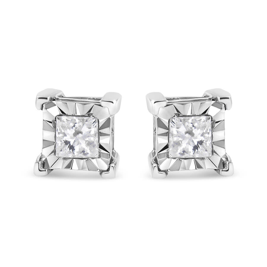 Haus Of Brilliance .925 Sterling Silver 1.0 Cttw Miracle Set Princess-cut Diamond Solitaire Stud Ear In White
