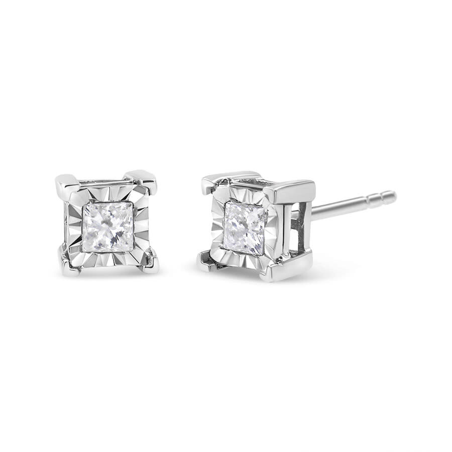 Shop Haus Of Brilliance .925 Sterling Silver 1/2 Cttw Miracle Set Princess-cut Diamond Solitaire Stud Ear In White