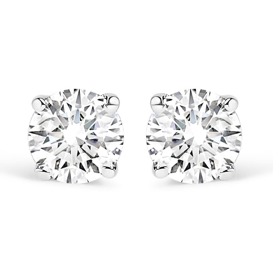 Haus Of Brilliance .925 Sterling Silver Silver Round Lab Grown Diamond Classic 4-prong Solitaire Stud Earrings In White