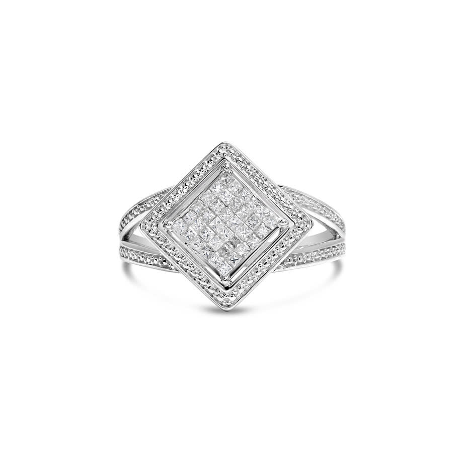 Haus Of Brilliance .925 Sterling Silver 1/3 Cttw Invisible Set Princess-cut Diamond Rhombus And Bead In White
