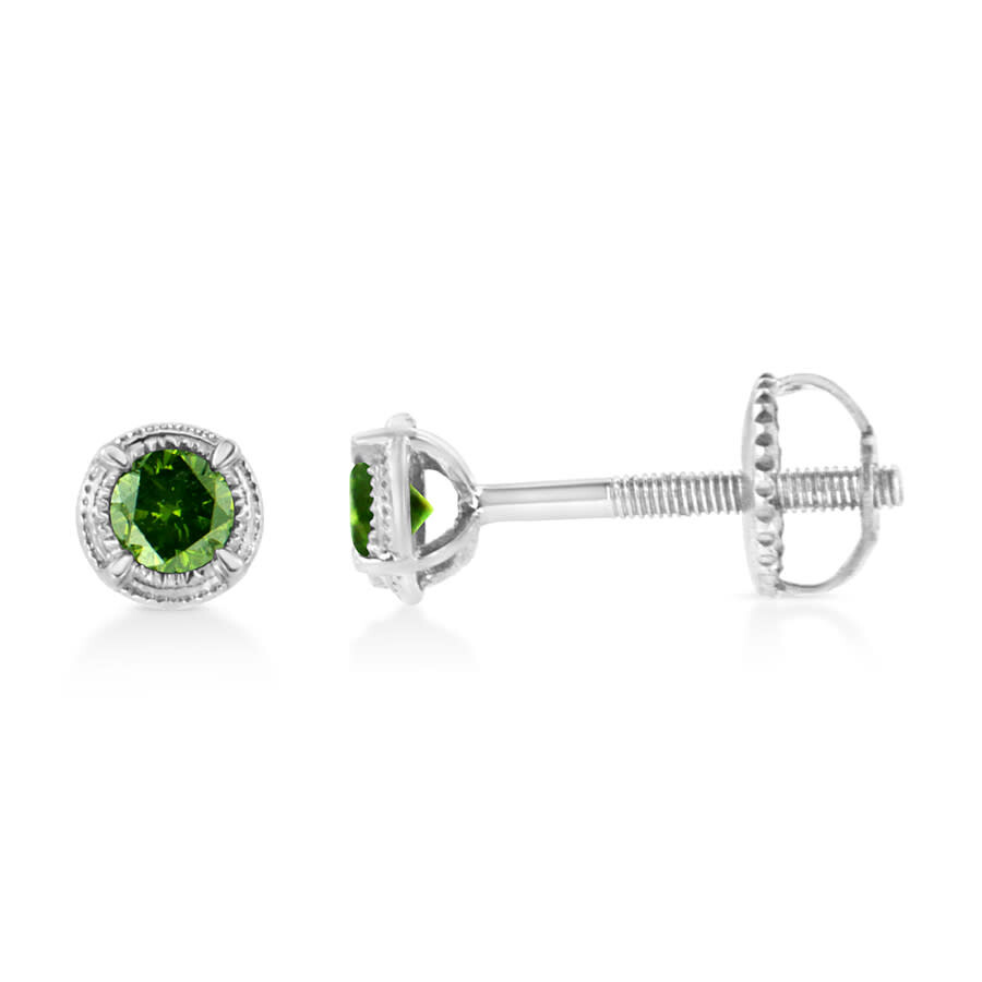 Haus Of Brilliance .925 Sterling Silver Treated Colored Diamond Modern 4-prong Solitaire Milgrain Stud Earrings In White