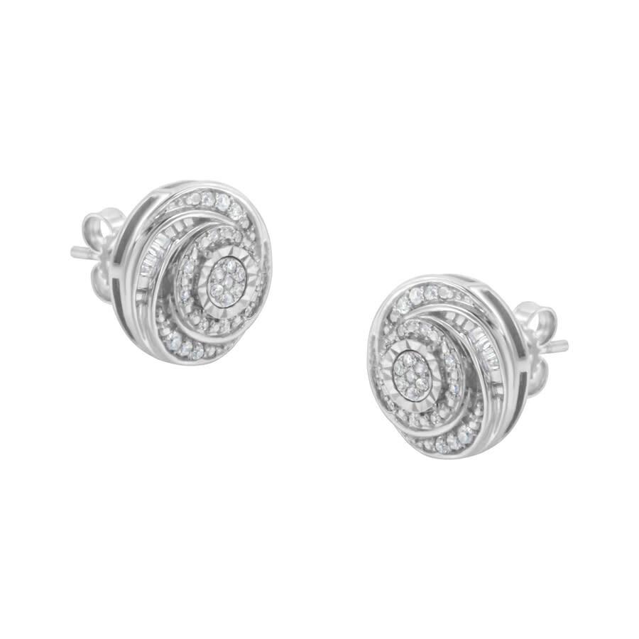 Haus Of Brilliance .925 Sterling Silver 1/4 Cttw Baguette And Round Diamond Swirl Love Knot Stud Ear In White