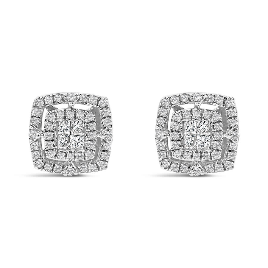 Haus Of Brilliance .925 Sterling Silver 1/4 Cttw Diamond Double Halo Cushion Shaped Stud Earrings In Metallic