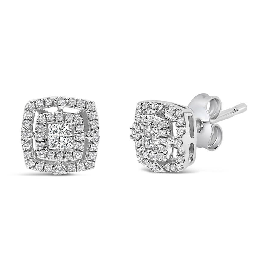 Haus Of Brilliance .925 Sterling Silver 1/4 Cttw Diamond Double Halo Cushion Shaped Stud Earrings In Metallic