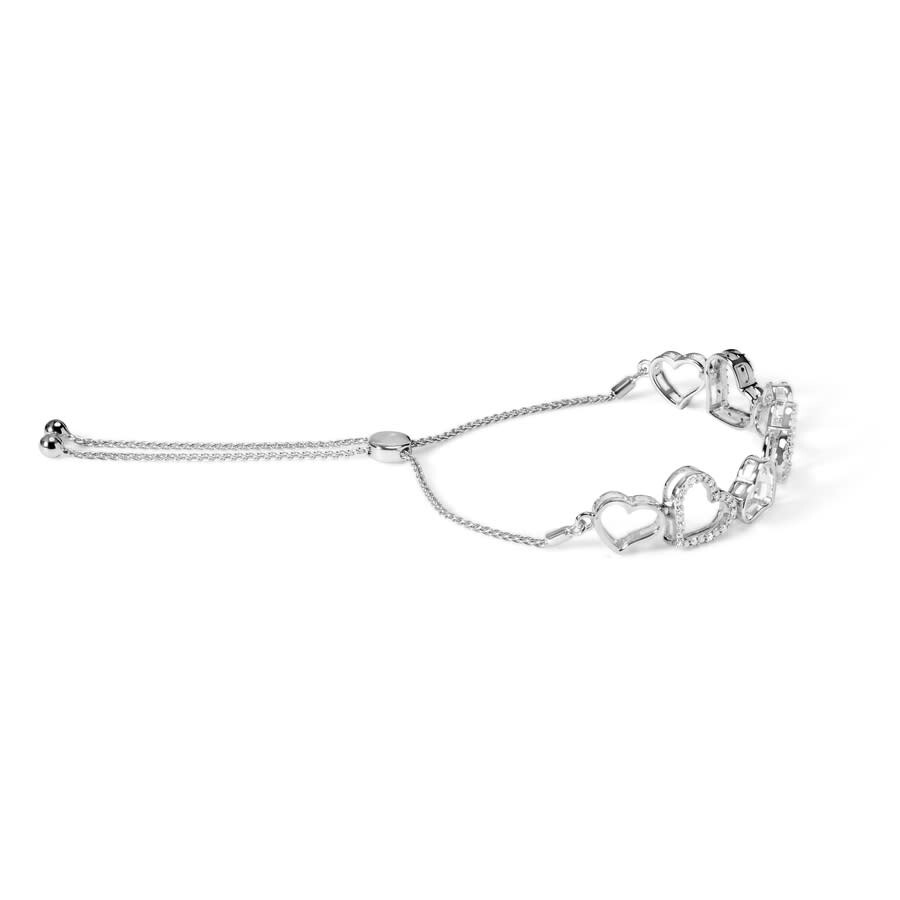 Haus Of Brilliance .925 Sterling Silver 1/4 Cttw Diamond Open Heart Link Adjustable Bolo Bracelet In White