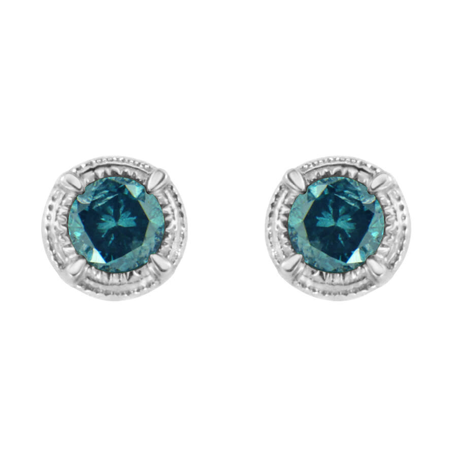 Haus Of Brilliance .925 Sterling Silver Treated Colored Diamond Modern 4-prong Solitaire Milgrain Stud Earrings In Multi