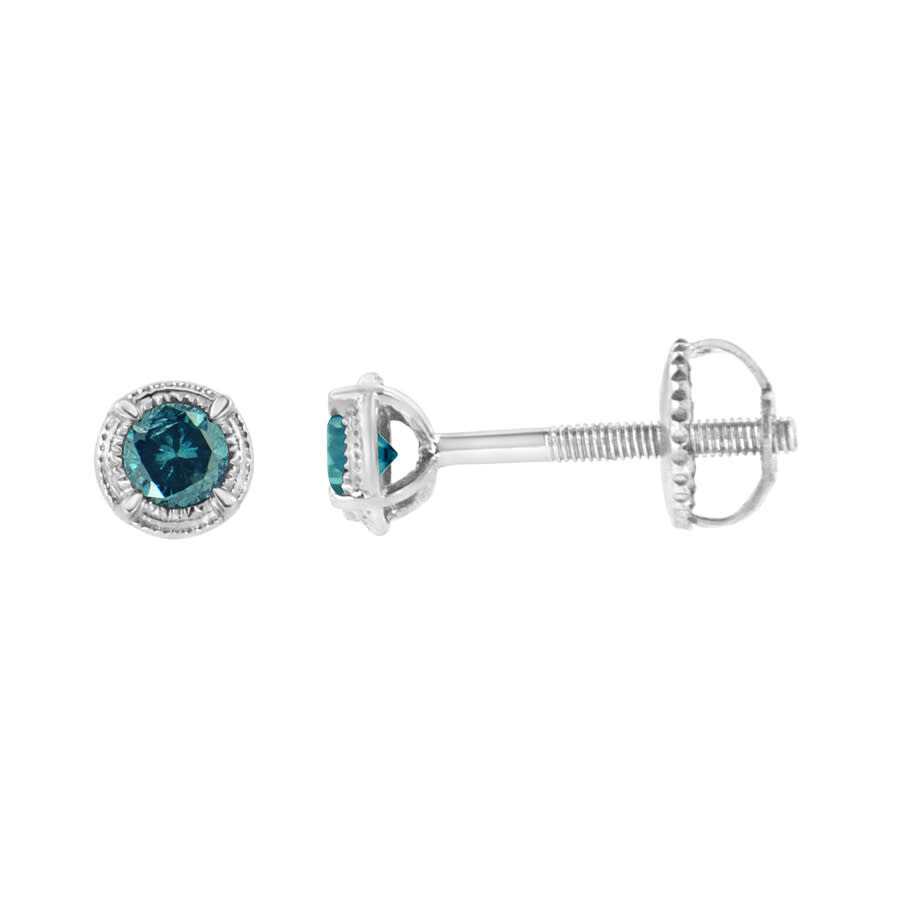 Haus Of Brilliance .925 Sterling Silver Treated Colored Diamond Modern 4-prong Solitaire Milgrain Stud Earrings In Multi