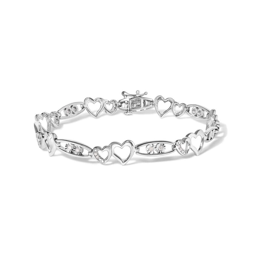 Haus Of Brilliance 925 Sterling Silver 1/5 Cttw Diamond Double Heart Link Bracelet In Silver