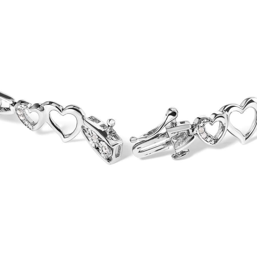 Haus Of Brilliance 925 Sterling Silver 1/5 Cttw Diamond Double Heart Link Bracelet In Silver