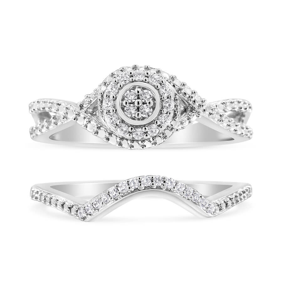 Haus Of Brilliance .925 Sterling Silver 1/6 Cttw Diamond Composite Halo And Split Shank Bridal Set R In White