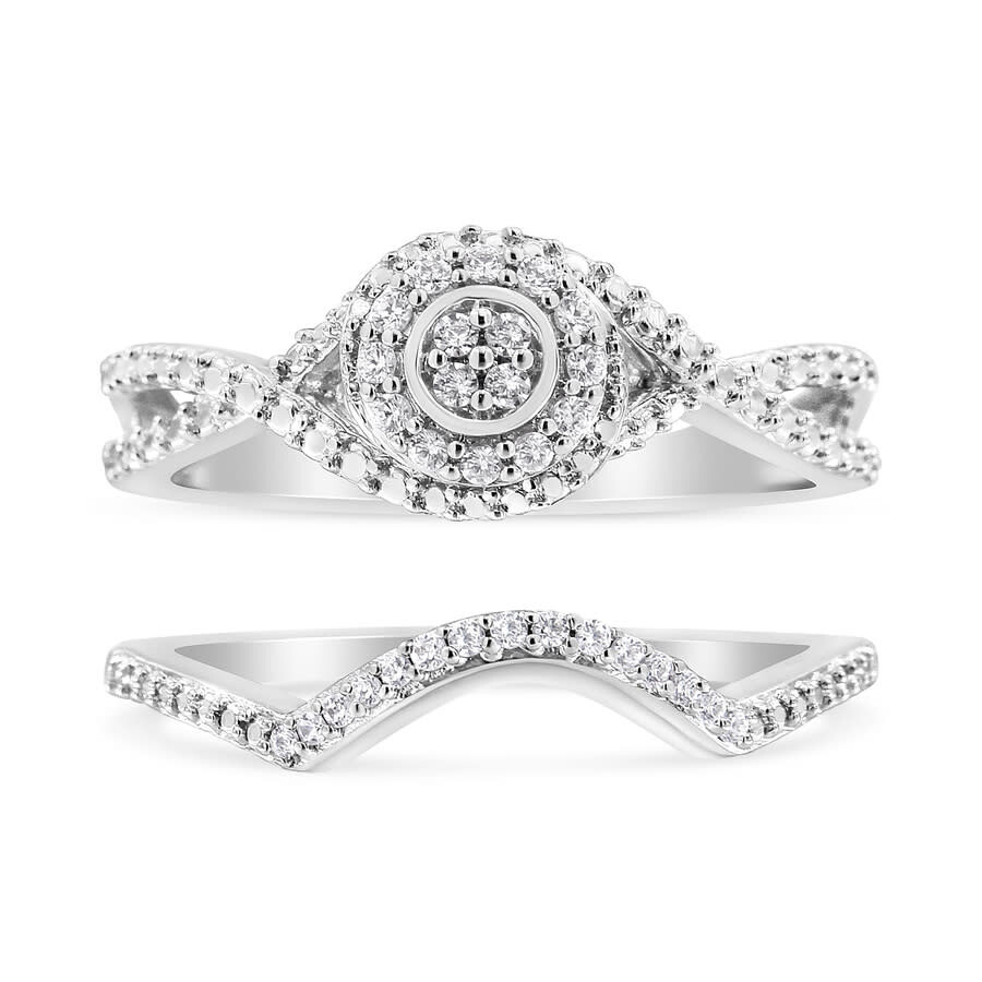 Shop Haus Of Brilliance .925 Sterling Silver 1/6 Cttw Diamond Composite Halo And Split Shank Bridal Set R In White