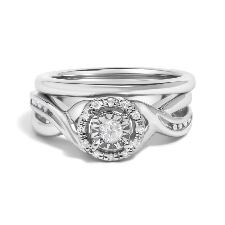 Haus Of Brilliance .925 Sterling Silver 1/7 Cttw Diamond Halo Bypass Engagement Ring And Wedding Band Set In White