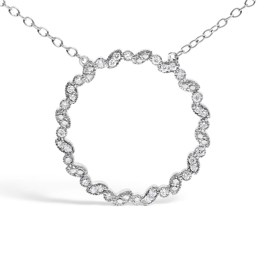 Haus Of Brilliance .925 Sterling Silver 1/7 Cttw Lab Grown Diamond Beaded Love Circle Pendant Neckla