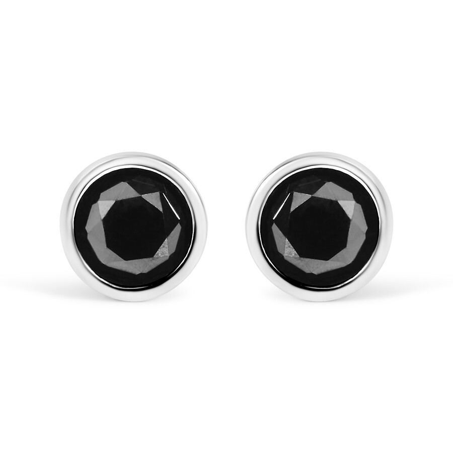 Haus Of Brilliance .925 Sterling Silver 2 1/2 Cttw Round Brilliant-cut Black Diamond Stud Earrings W In White
