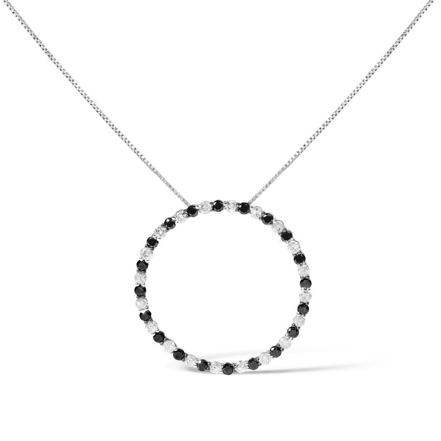 Haus Of Brilliance .925 Sterling Silver 2.0 Cttw Alternating Black And White Diamond Open Hoop Circl In White