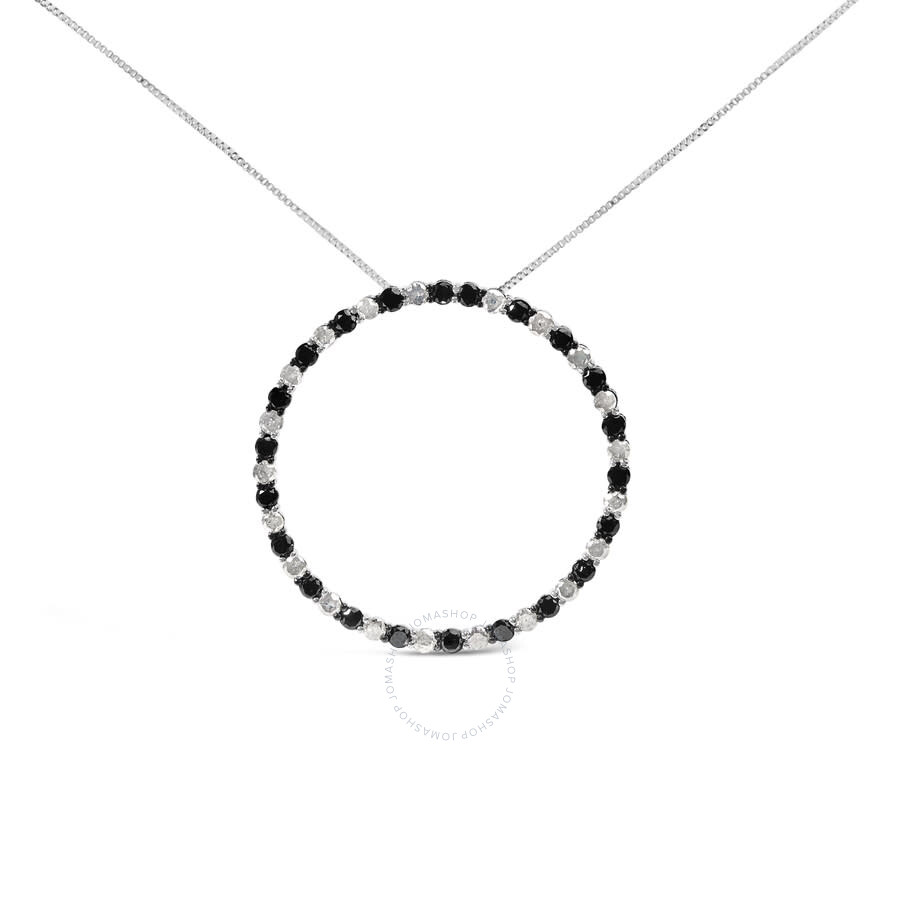 Haus Of Brilliance .925 Sterling Silver 3.0 Cttw Alternating Black And White Diamond Open Hoop Circle Pendant Necklace In White